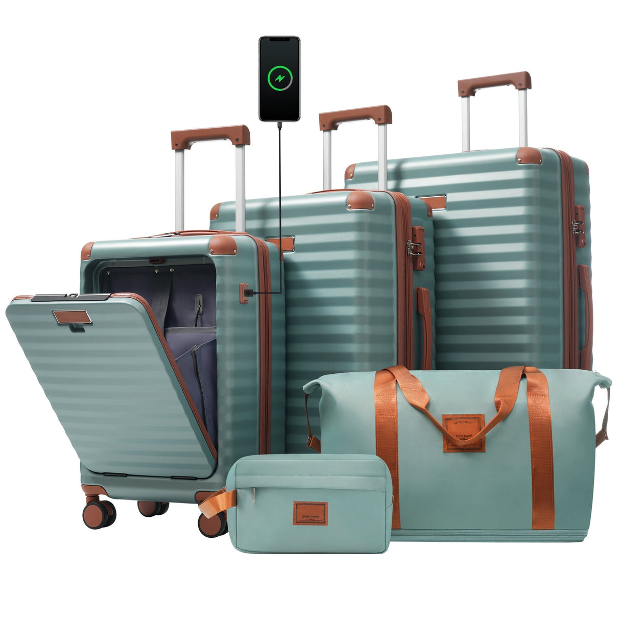 Deluxe 5-Piece Hard-Side Luggage Set with USB and TSA Security