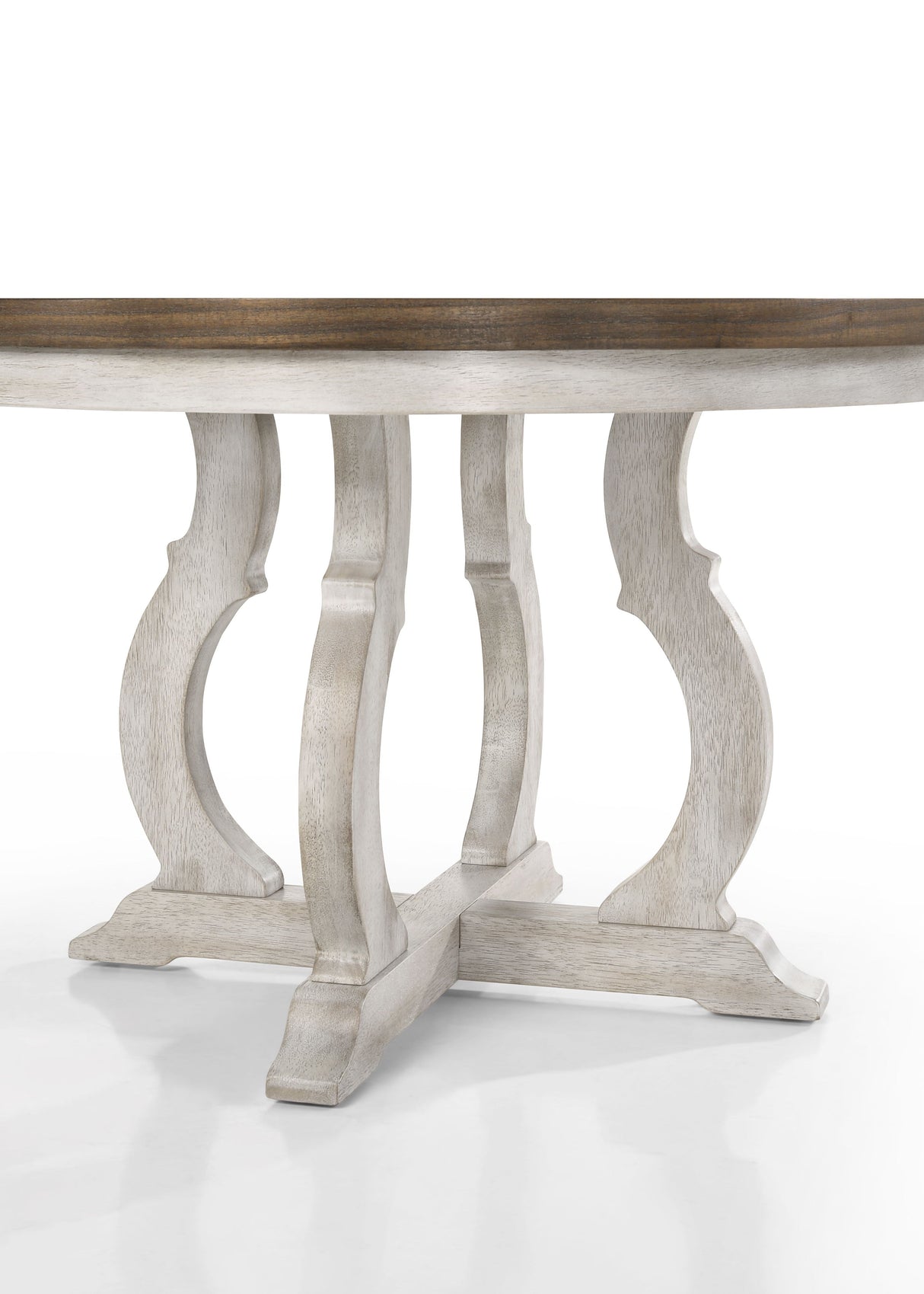 Havanna - 5 Piece Wide Contemporary Round Dining Table With Off White Fabric Chairs (Set of 5) - Vintage Walnut by Couch.com