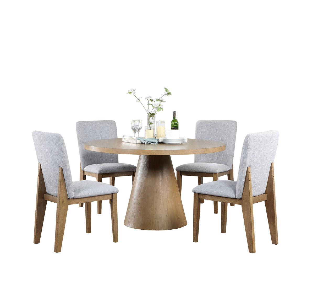 Couch.com Delphine Round Dining Table Set With Chairs (Set of 5) Oak Finish And Gray, Set of 2, Wood Construction, Light Brown Finish by Couch.com