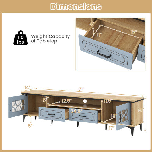 Farmhouse TV Stand for TVs up to 80 Inch with 2 Drawers-Oak and Gray