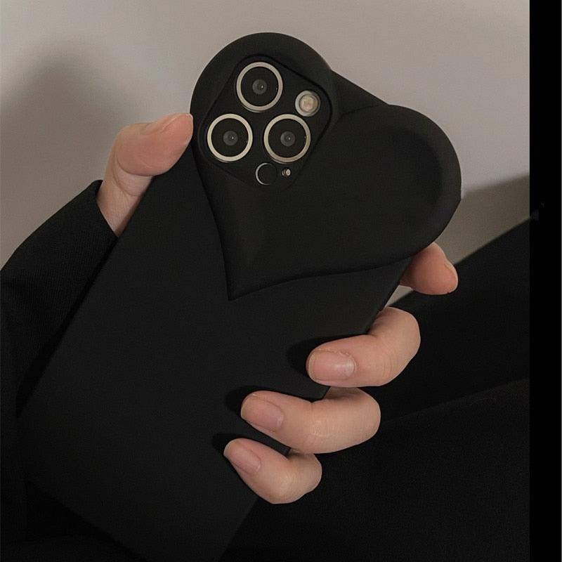 Fashion Cool Black Love Heart Phone Case For iPhone 14 13 Pro Max 12 11 XR XS Dustproof Soft Shockproof Back Cover Luxury Soft Back Cover Raised Full Camera Protection Bumper Silicone Shockproof Phone Case