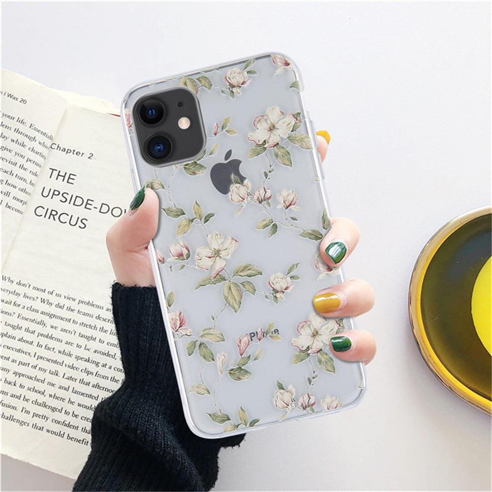 Fashion Flower Phone Case For Iphone 7 8 Plus Iphone Xr X Xs Silicone Ultra Thin Shockproof Mobile Phone Case With Fashion Pattern Cover Stylish Beautiful Flower Pattern Colored iphone Case
