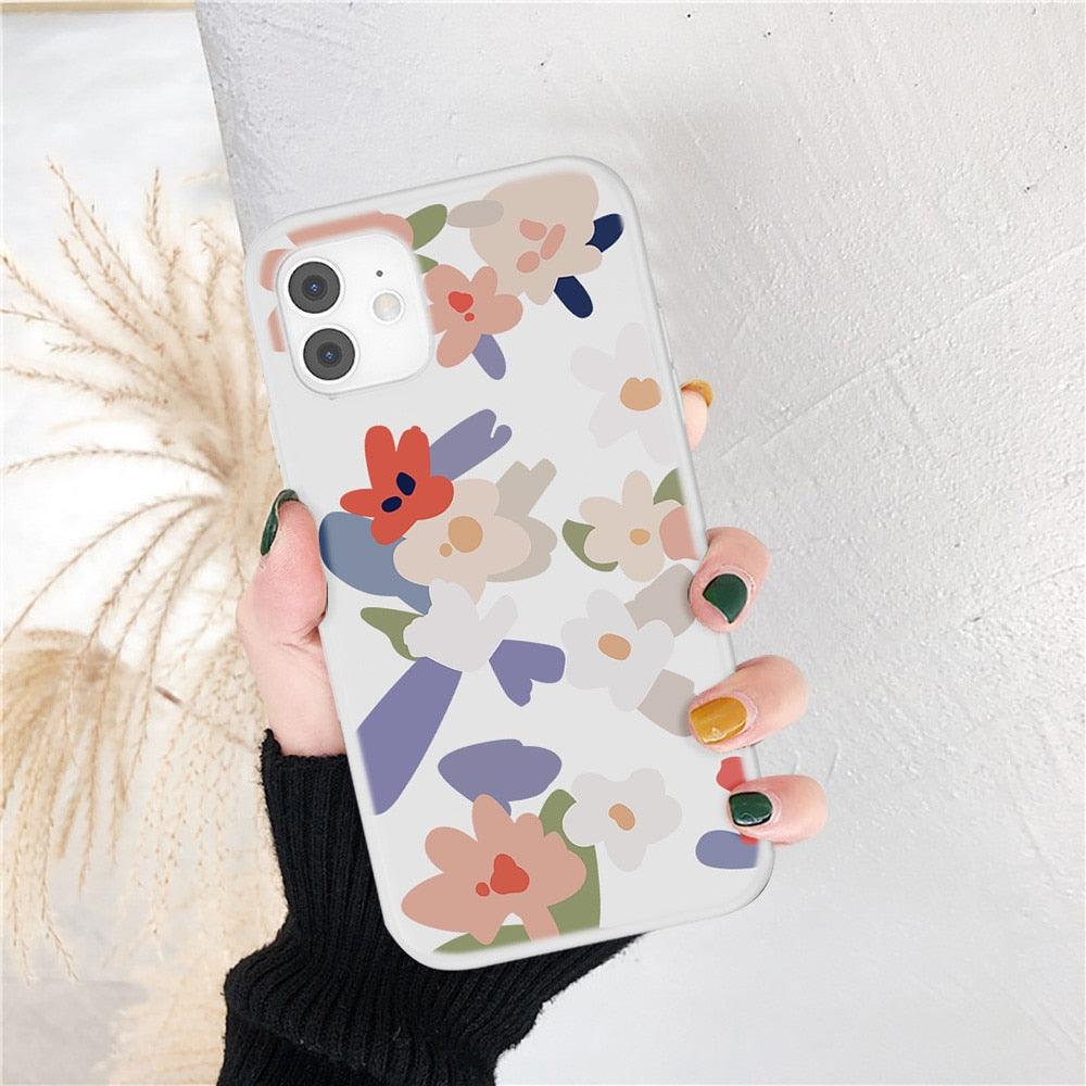 Fashion Flower Phone Case For Iphone 7 8 Plus Iphone Xr X Xs Silicone Ultra Thin Shockproof Mobile Phone Case With Fashion Pattern Cover Stylish Beautiful Flower Pattern Colored iphone Case