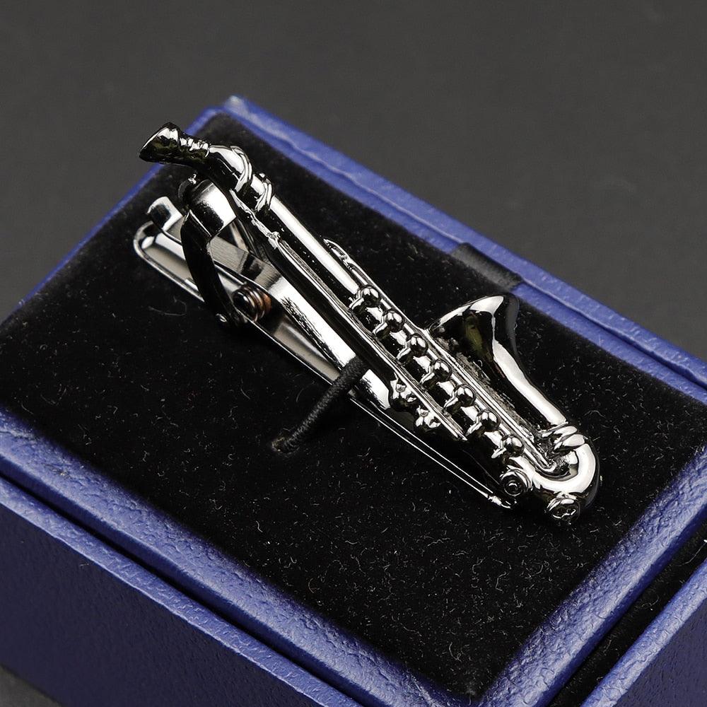 Fashion Metal Men Tie Clip Golden Musical Instrument Shape Simple Bar Clasp Luxury Fashion Necktie Tie Clips Bar Variety Pattern Mens Suit Wedding Gift Unique Tie Clip