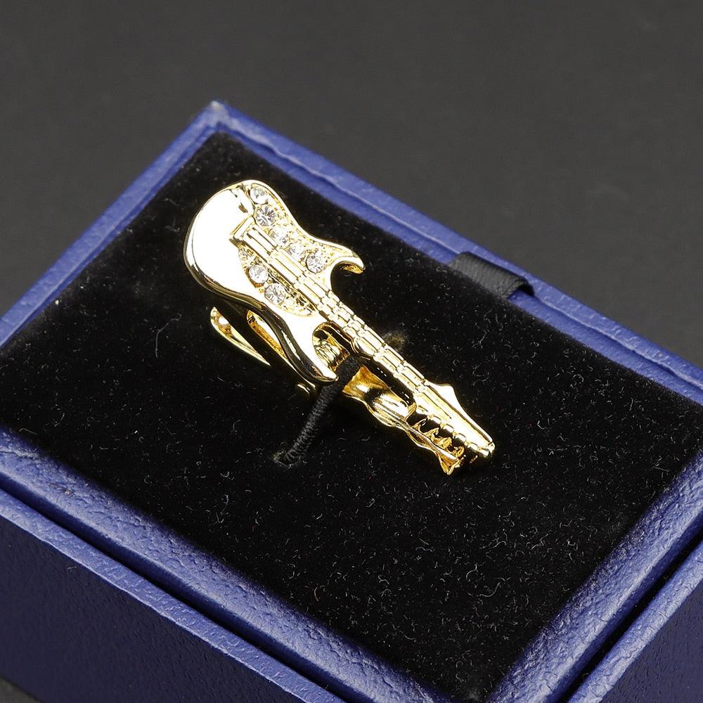 Fashion Metal Men Tie Clip Golden Musical Instrument Shape Simple Bar Clasp Luxury Fashion Necktie Tie Clips Bar Variety Pattern Mens Suit Wedding Gift Unique Tie Clip