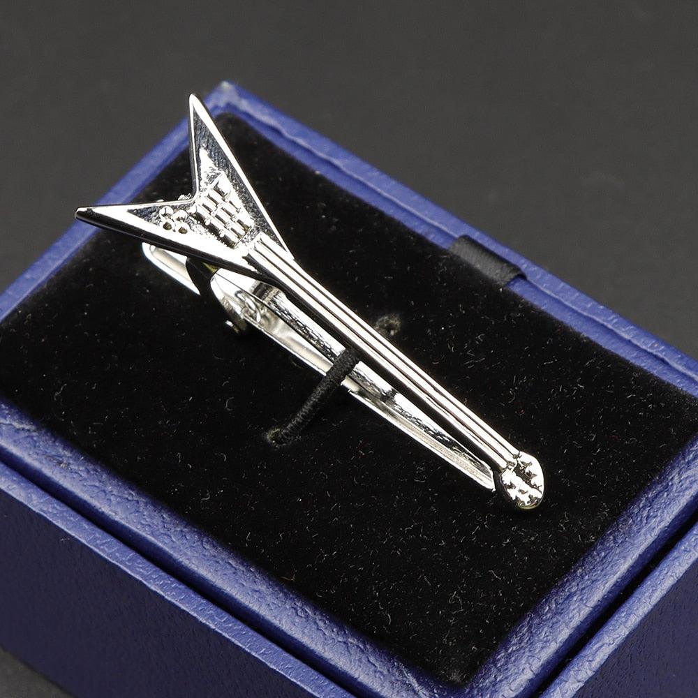 Fashion Metal Men Tie Clip Golden Musical Instrument Shape Simple Bar Clasp Luxury Fashion Necktie Tie Clips Bar Variety Pattern Mens Suit Wedding Gift Unique Tie Clip
