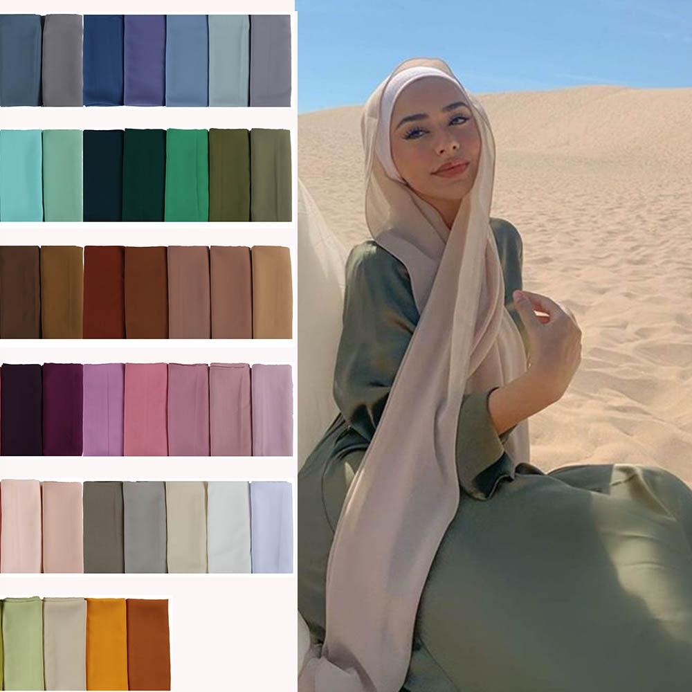 Fashion Soft Long Plain High Quality Premium Heavy Lightweight Elegant Chiffon Hijab Scarf Scarves Hijabs Lightweight Islamic Head Wear Escharpe Shawls Long Shawls For Women