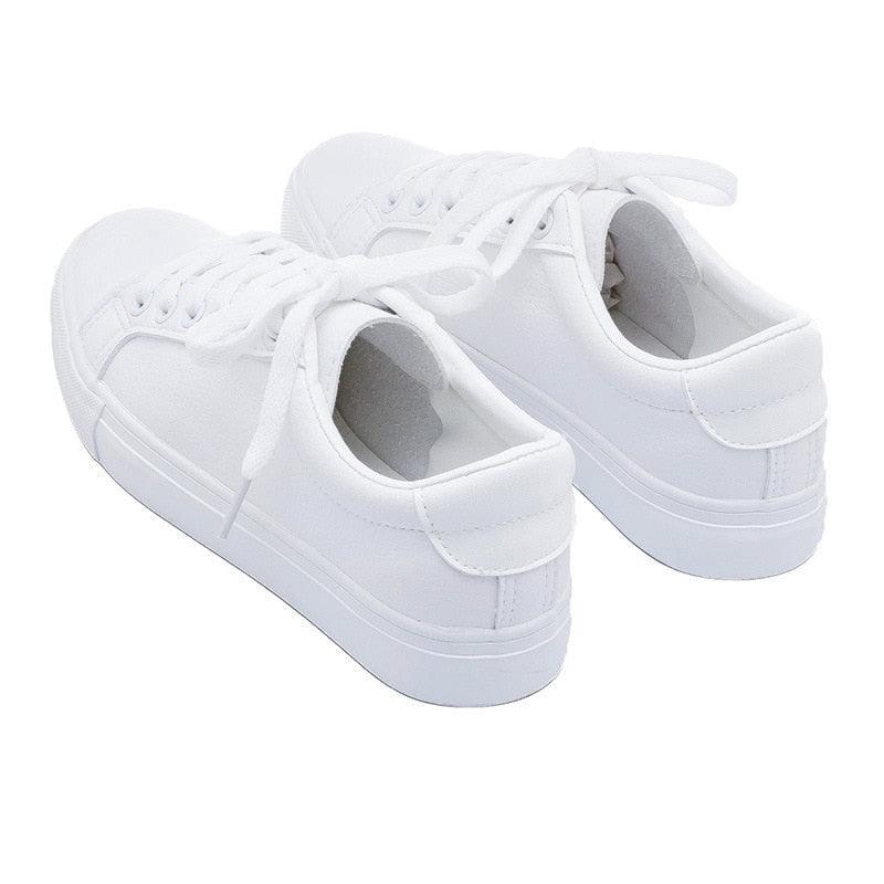 Fashion Women's Vulcanize White Shoes Spring New Casual Classic Leather Women Casual White Sneakers Casual Sports Flat Low Top Sneaker Lace-up Classic Shoes