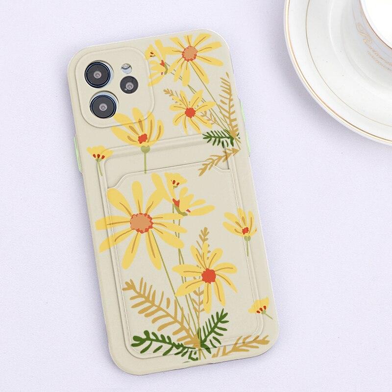 Fashionable Anti-Scratch Soft Lining Protective Case For iPhone Cases Card Holder Cute Flower Heart Phone Case For iPhone 12 13 Mini Pro Beautiful Design Soft Iphone Case