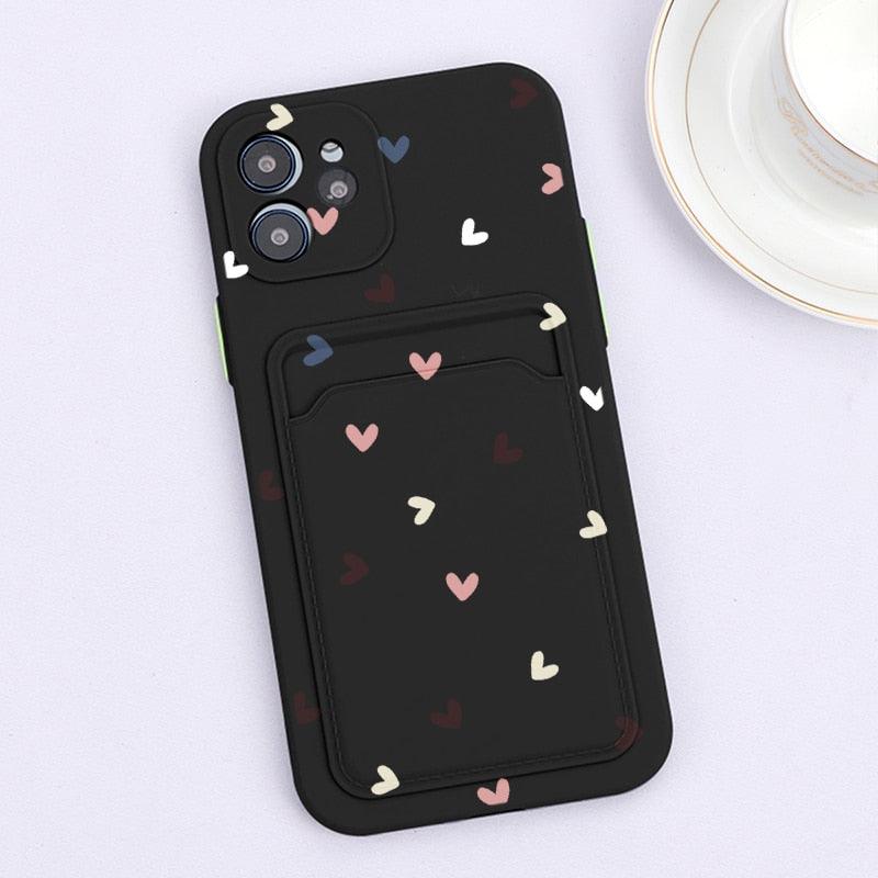 Fashionable Anti-Scratch Soft Lining Protective Case For iPhone Cases Card Holder Cute Flower Heart Phone Case For iPhone 12 13 Mini Pro Beautiful Design Soft Iphone Case