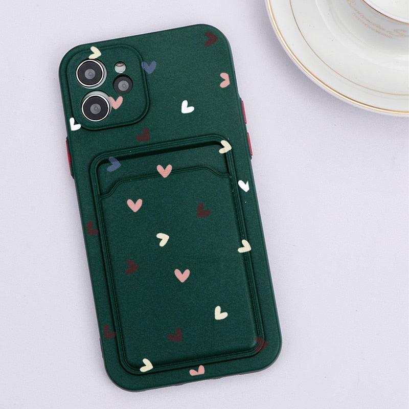 Fashionable Anti-Scratch Soft Lining Protective Case For iPhone Cases Card Holder Cute Flower Heart Phone Case For iPhone 12 13 Mini Pro Beautiful Design Soft Iphone Case