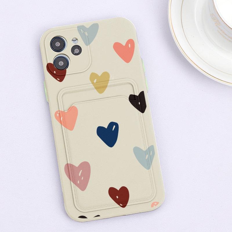 Fashionable Anti-Scratch Soft Lining Protective Case For iPhone Cases Card Holder Cute Flower Heart Phone Case For iPhone 12 13 Mini Pro Beautiful Design Soft Iphone Case