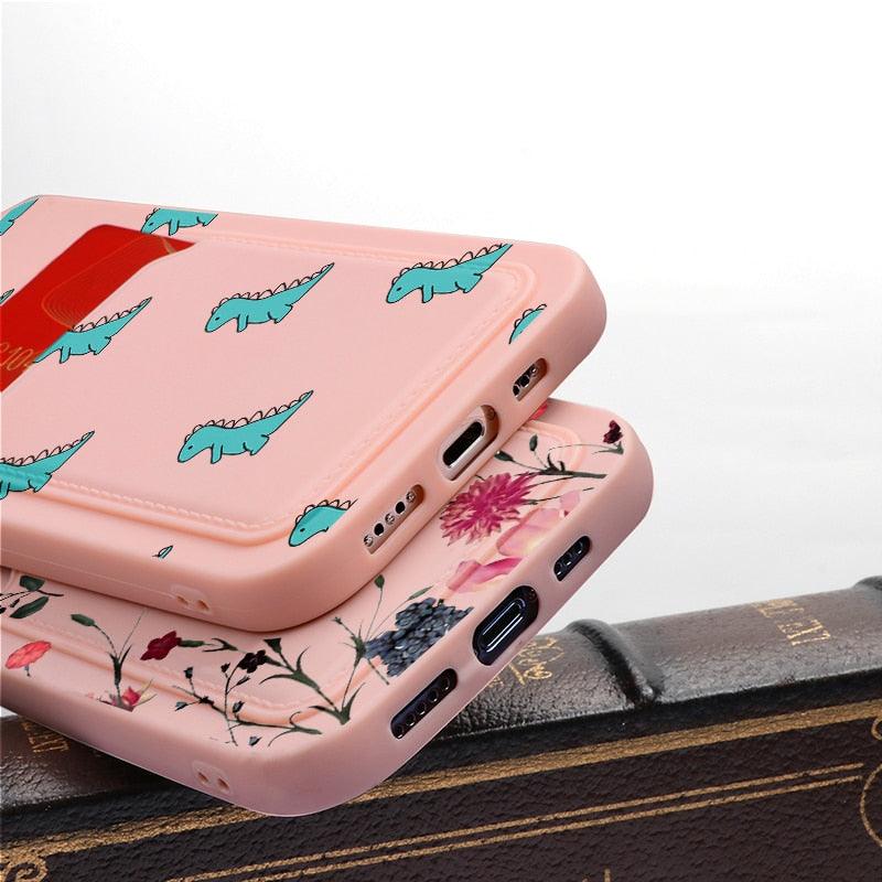 Fashionable Anti-Scratch Soft Lining Protective Case For iPhone Cases Card Holder Cute Flower Heart Phone Case For iPhone 12 13 Mini Pro Beautiful Design Soft Iphone Case