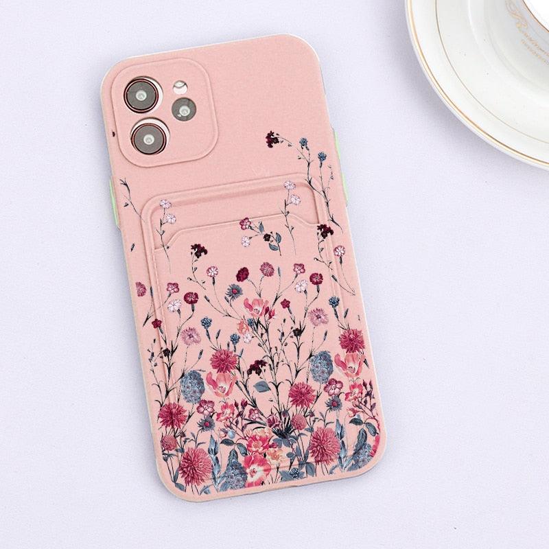 Fashionable Anti-Scratch Soft Lining Protective Case For iPhone Cases Card Holder Cute Flower Heart Phone Case For iPhone 12 13 Mini Pro Beautiful Design Soft Iphone Case