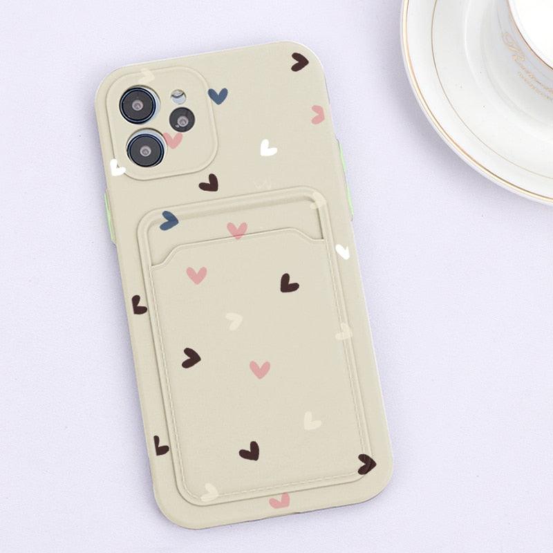 Fashionable Anti-Scratch Soft Lining Protective Case For iPhone Cases Card Holder Cute Flower Heart Phone Case For iPhone 12 13 Mini Pro Beautiful Design Soft Iphone Case
