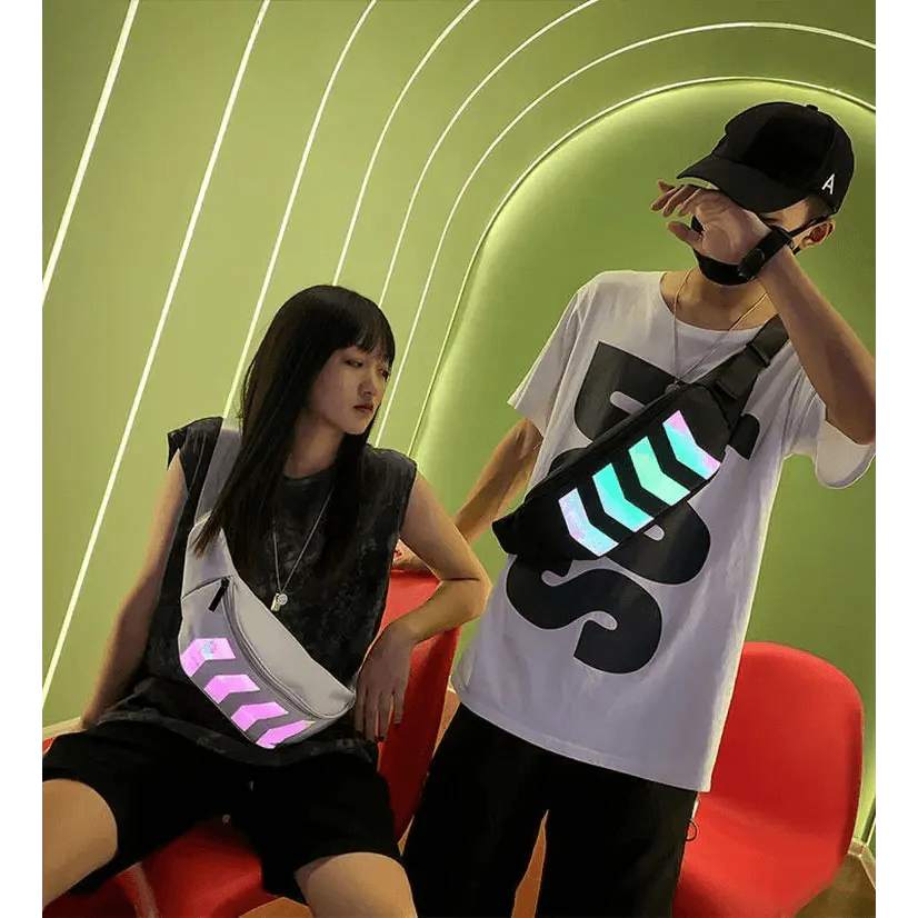 Fashionable Flash Reflective Chest Bag Iridescent Belt Bum Bag For Travel Festival Sports Unisex Waist Bags