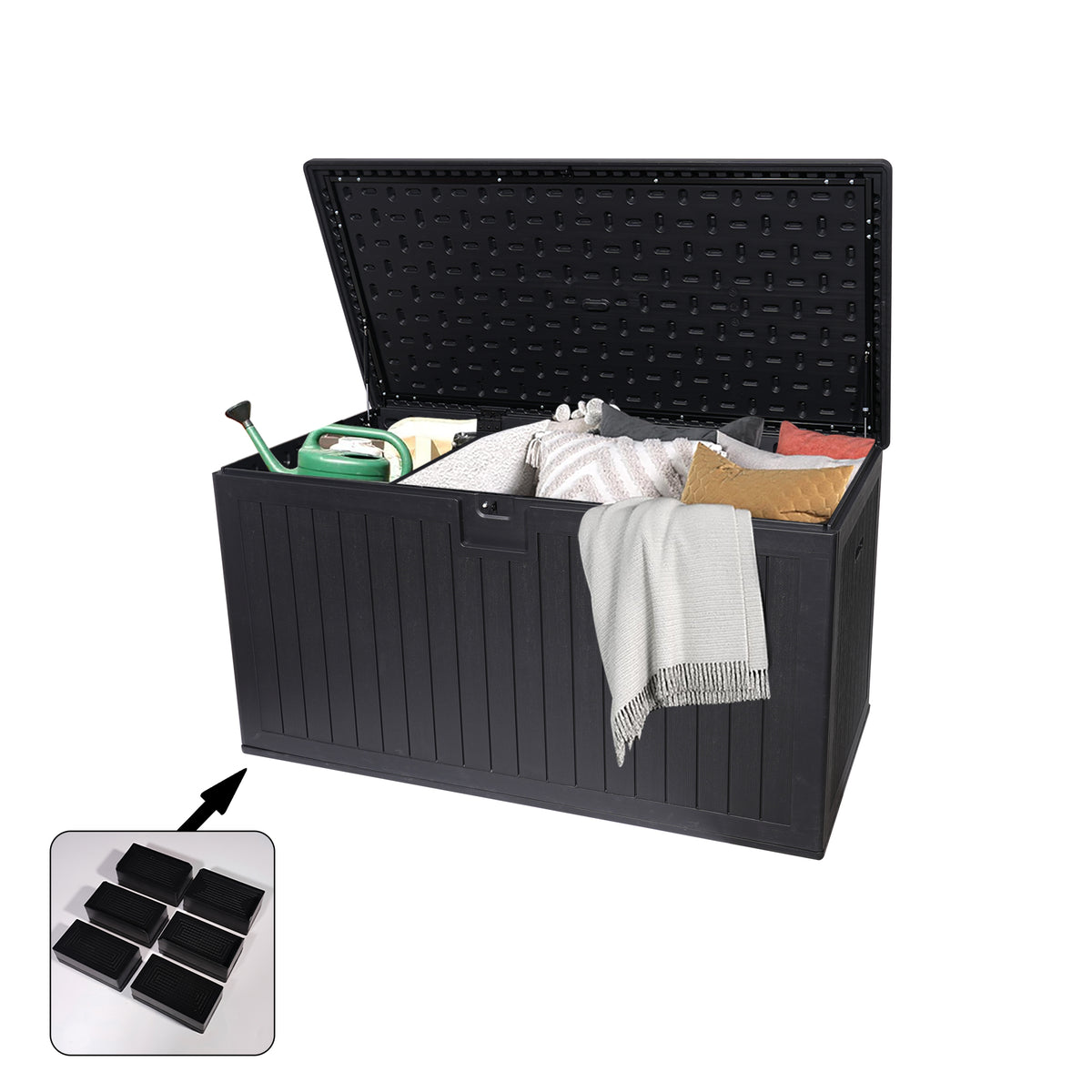 260 Gallon Waterproof Outdoor Deck Box, Resin, Lockable Patio Storage for Cushions and Garden Tools, Black