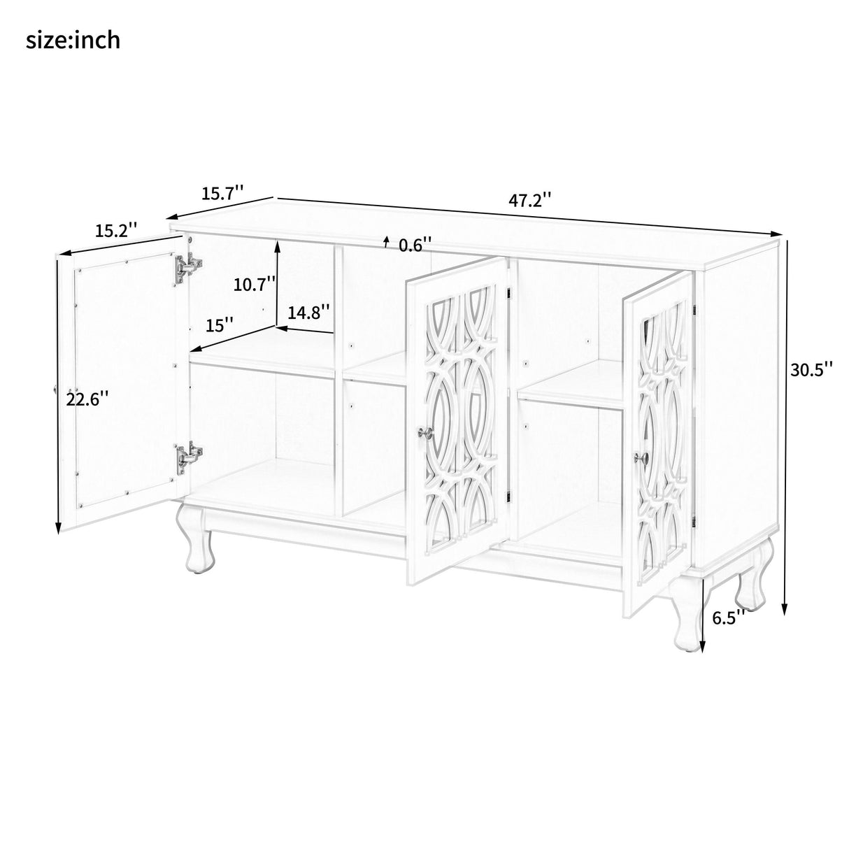Modern Mirrored TV Stand, 3 Adjustable Shelves For Living Room by Couch.com