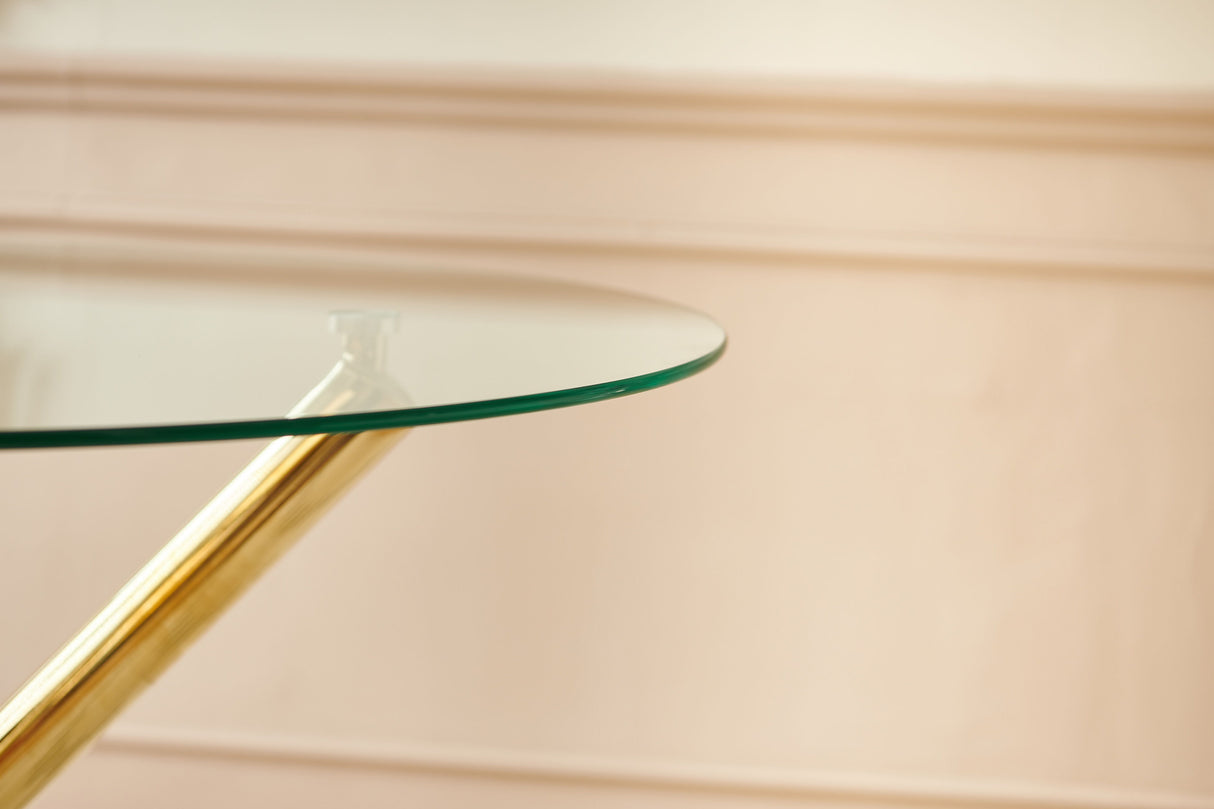 Dining Table With Metal Leg And Glass, Modern Space Saving Kitchen Table For Living Room - Golden by Couch.com