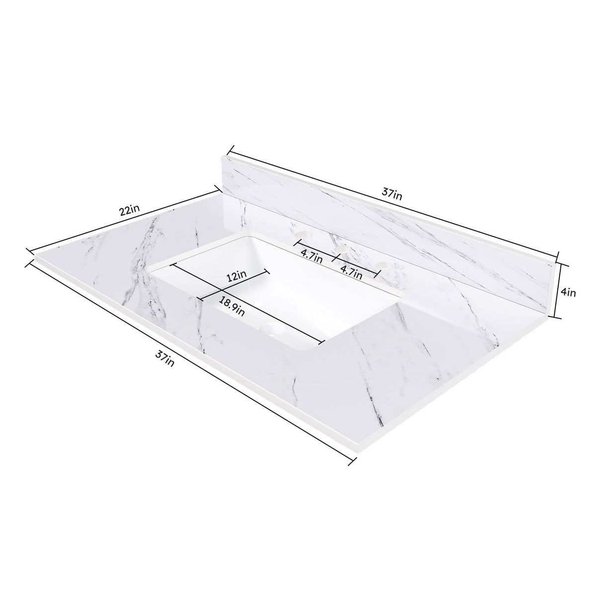 Bianco Carrara Venato Elegant Marble Vanity Top, Bathroom Vanity With Undermount Sink, Sintered Stone by Couch.com