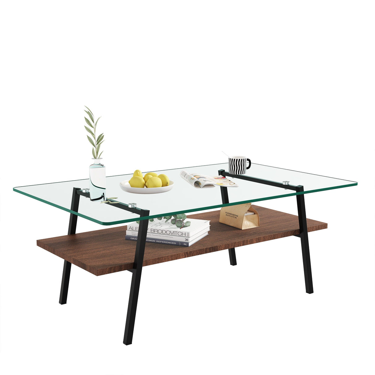 Rectangle Coffee Table, Tempered Glass Tabletop With Metal Legs, Modern Table For Living Room by Couch.com