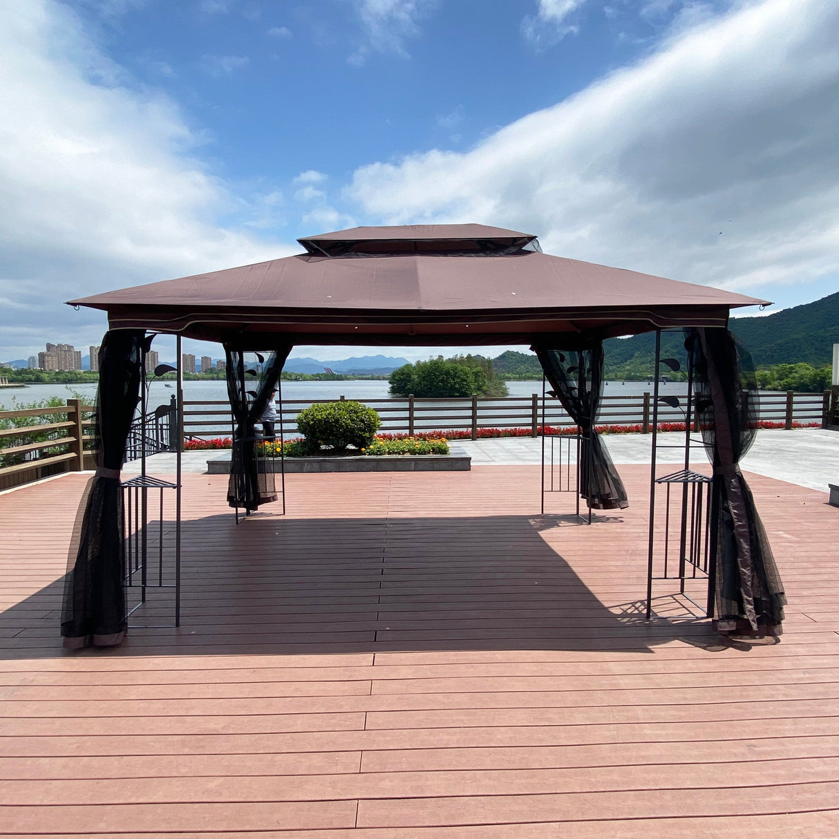 13 x 10 ft Patio Gazebo Tent with Ventilated Double Roof and Mosquito Net