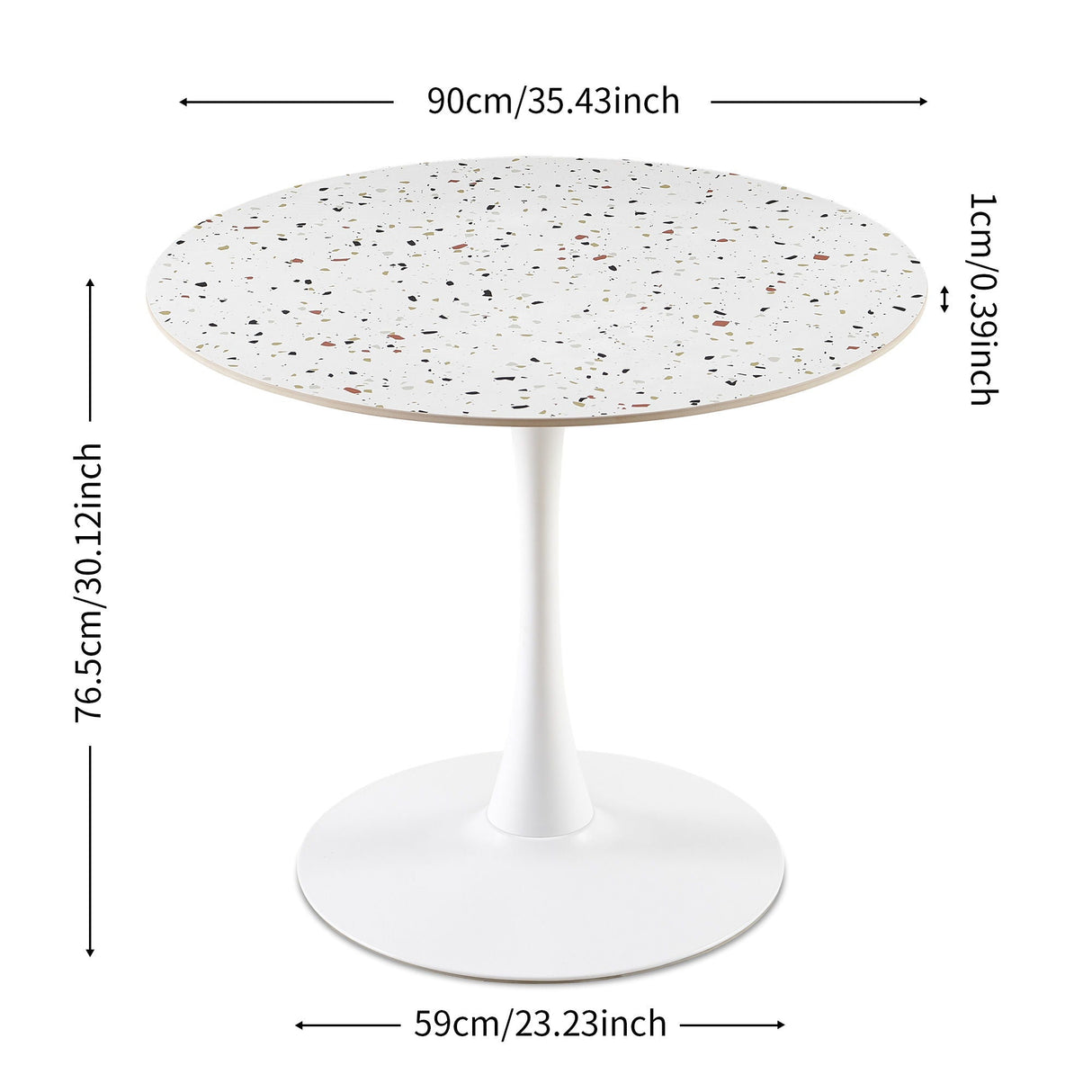 Mid-Century Stone Round Dining Table For Dining Room, Living Room, Cafe, Easy Clean - White by Couch.com