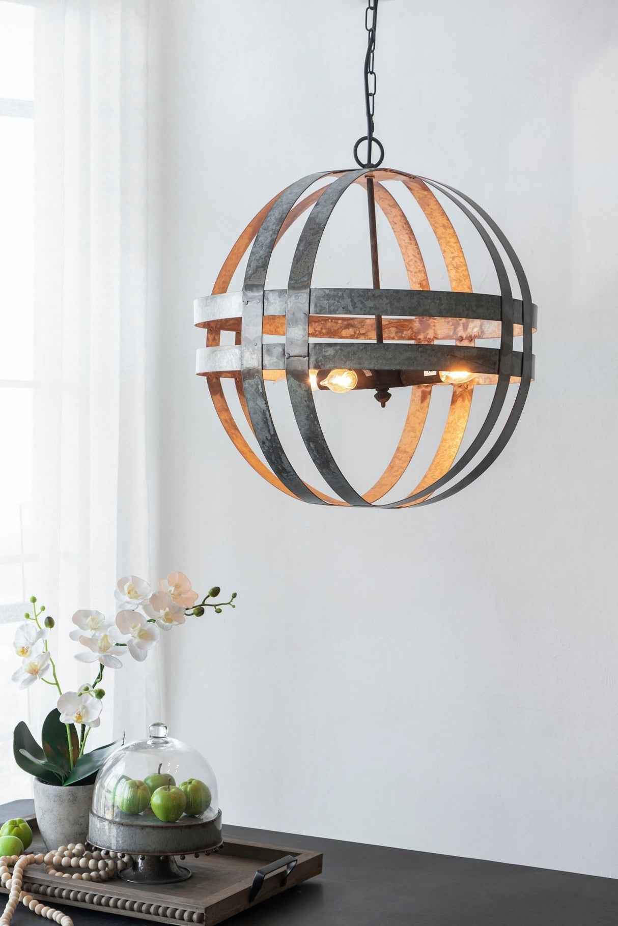 4 Light Galvanized Chandelier with Adjustable Chain