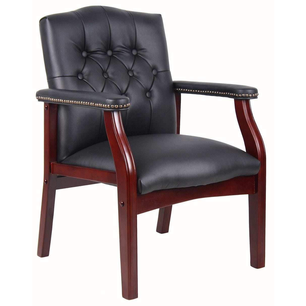 Leather Reception Guest Chairs With Padded Seat And Arms Ergonomic Mid-Back Office Executive Side Chair For Meeting Waiting Room Conference Office Guest Chairs - Black by Couch.com