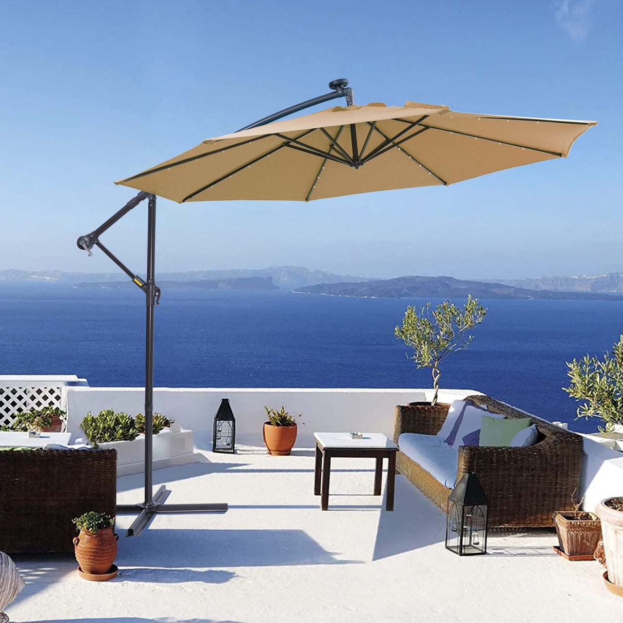 Outdoor Cantilever Patio Umbrella with 32 LED Lights, 10 ft