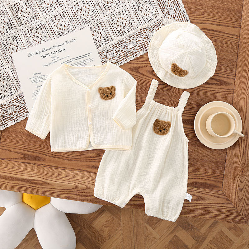 Baby Summer Wear Gauze Suspender Pants Thin Hooded