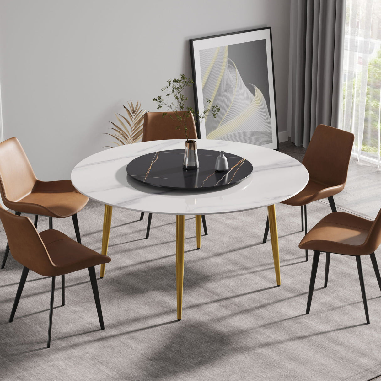 Modern Artificial Stone Round Dining Table, Can Accommodate 6 People Artificial Stone Turntable by Couch.com