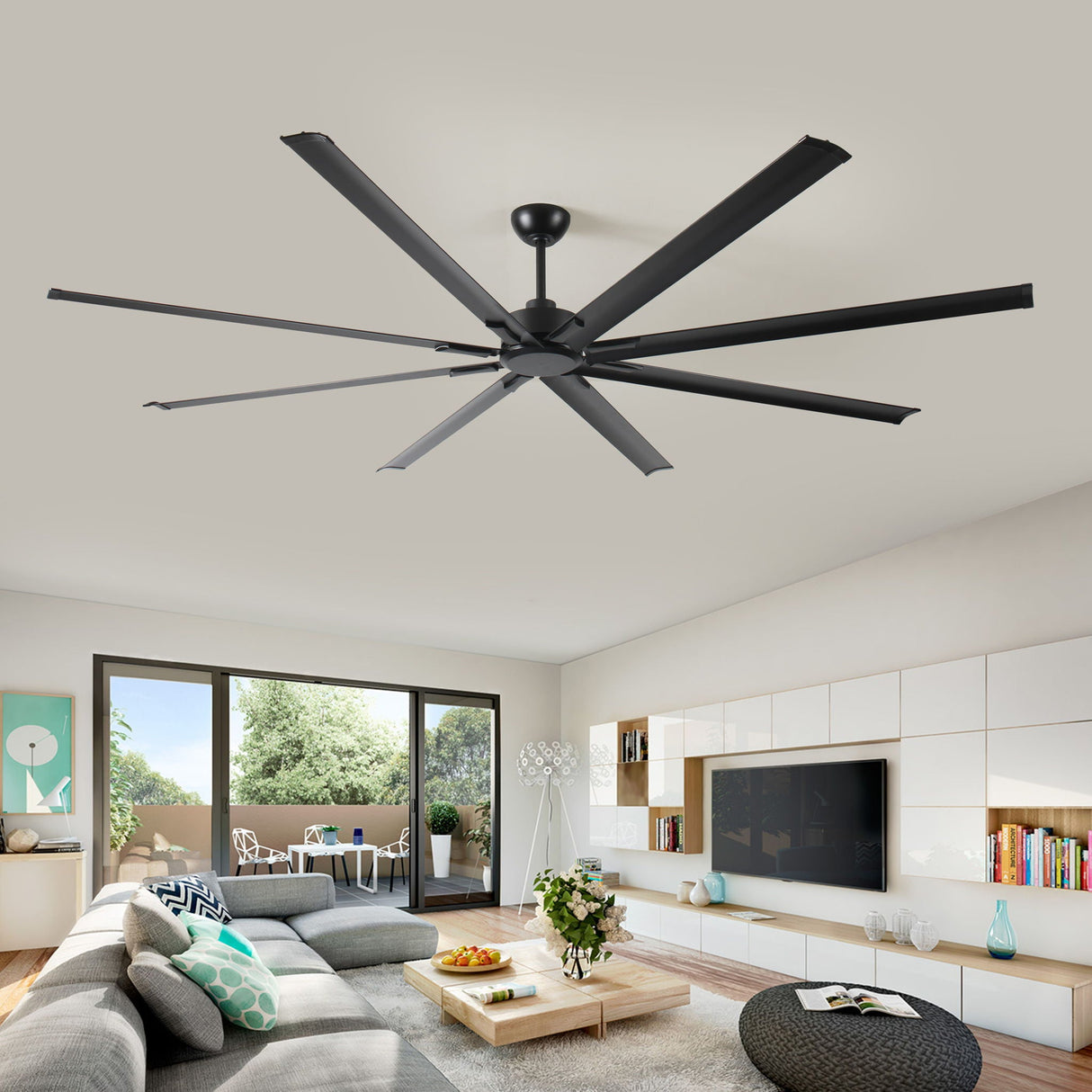 Industrial DC Motor Ceiling Fan, Large Ceiling Fan With 8 Reversible Blades, 5 Speed Remote Control, Home Or Commercial Ceiling Fans For Porch / Garage / Shop - Black by Couch.com