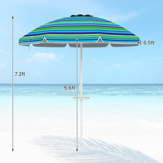 7.2 Feet Portable Outdoor Beach Umbrella with Sand Anchor and Tilt Mechanism-Green