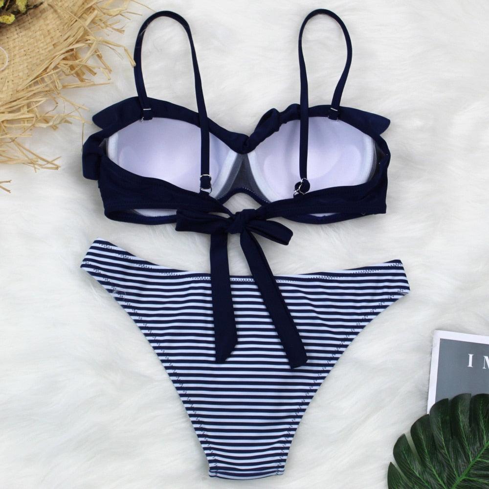 Female Two Piece Swimsuit Low Waist Bikini Floral Printing Swimwear Push Up Bathing Suit Detachable Padded Push Up Striped Bikini Set Two Piece Swimsuit Ladies Vintage Lace Bikini Sets Beach Swimwear
