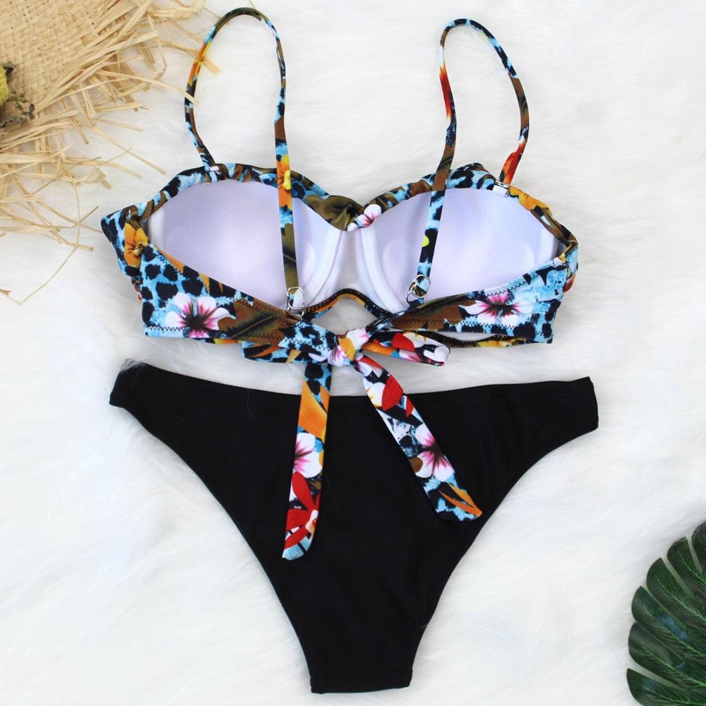 Female Two Piece Swimsuit Low Waist Bikini Floral Printing Swimwear Push Up Bathing Suit Detachable Padded Push Up Striped Bikini Set Two Piece Swimsuit Ladies Vintage Lace Bikini Sets Beach Swimwear