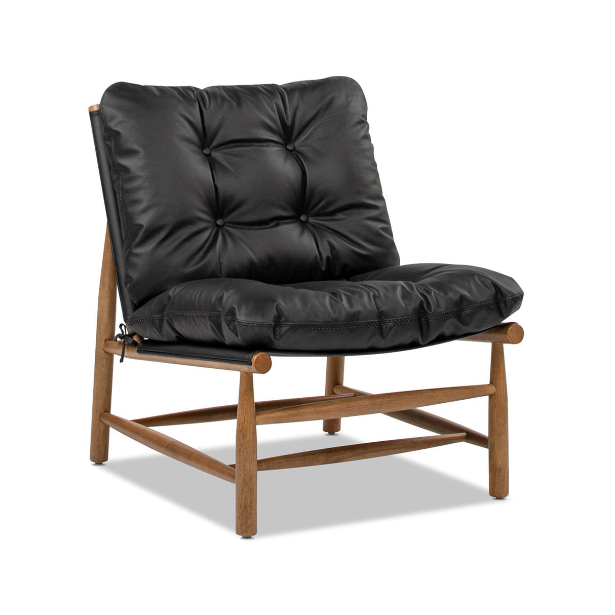 Oxford Leather Mid-Century Modern Accent Chair - Noir Black by Couch.com
