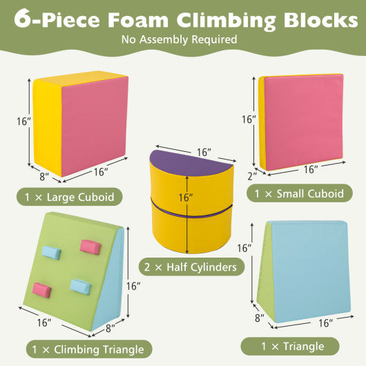 6-Piece Foam Climbing Blocks with Hook and Loop Fasteners
