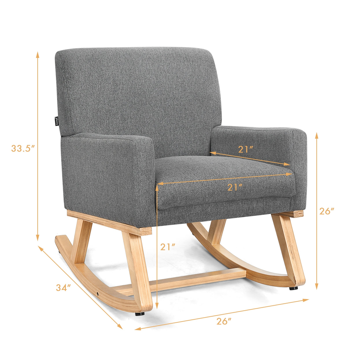 Upholstered Rocking Chair with and Solid Wood Base-Beige