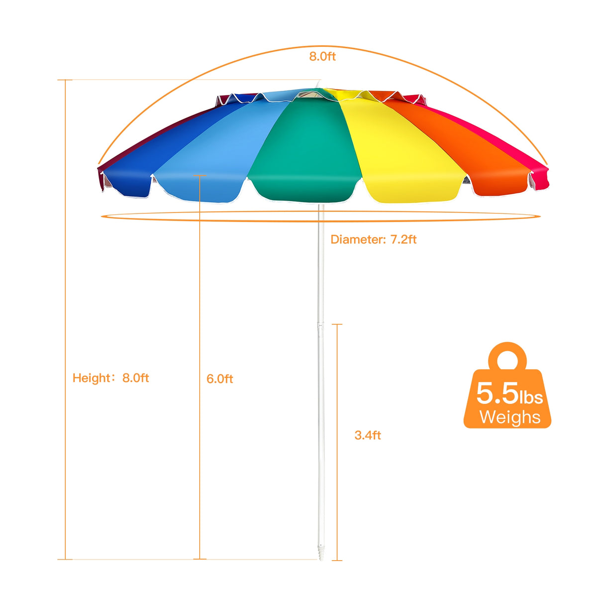 8FT Portable Beach Umbrella with Sand Anchor and Tilt Mechanism for Garden and Patio-Blue