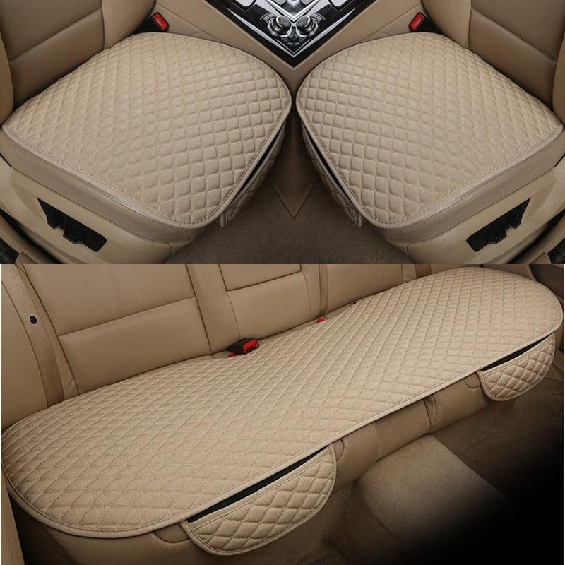 Flax Car Seat Cover Front Rear Linen Fabric Cushion Breathable Protector Mat Pad Universal Auto Interior Styling Truck Car Seat Cushion Breathable Comfort Universal for Most Vehicles Automotive Interior Seat Protector Without Binding Pad Linen Mat Car In
