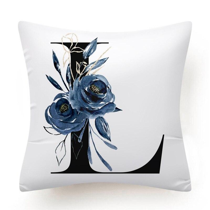 Floral Pillow Covers Alphabet Decorative Pillow Cases ABC Letter Flowers Cushion Covers Blue Flowers Polyester Pillowcase Decorative Sofa Pillows Cover Luxury Soft Materials