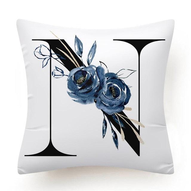 Floral Pillow Covers Alphabet Decorative Pillow Cases ABC Letter Flowers Cushion Covers Blue Flowers Polyester Pillowcase Decorative Sofa Pillows Cover Luxury Soft Materials