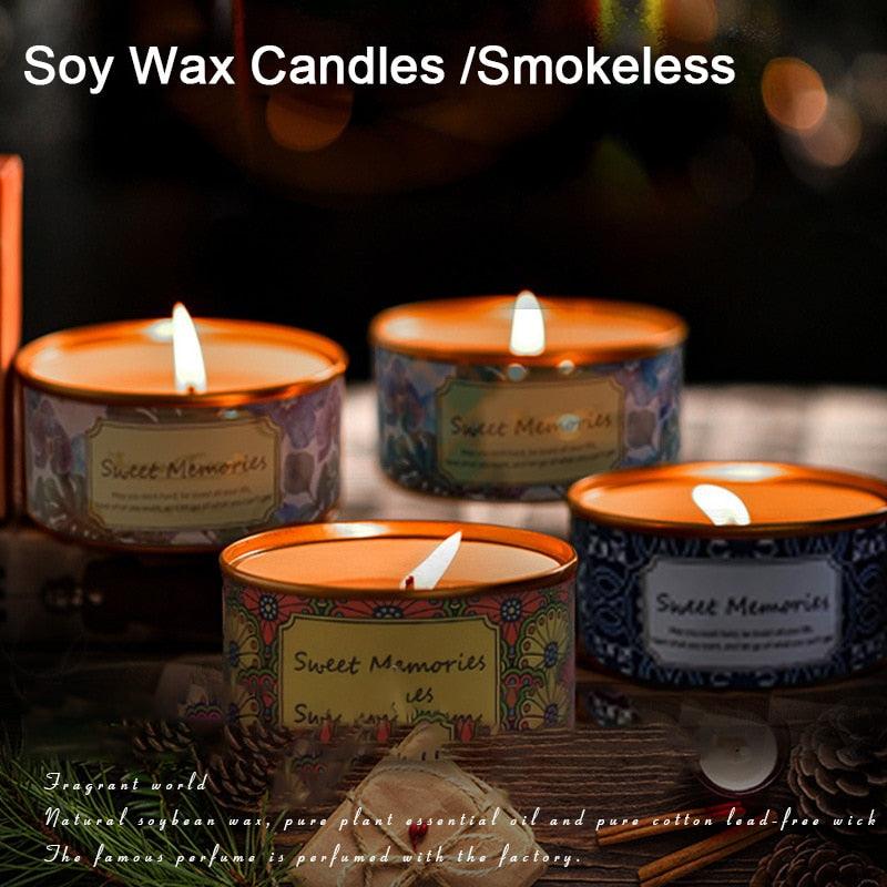 Floral Scented Smokeless Candle Tin Can Perfume Scented Candles for Home Relaxing Stress Relief Aromatherapy Natural Soy Wax And Fragrance Handmade Scented Candle Natural Soy Wax Home Cristmas Decoration