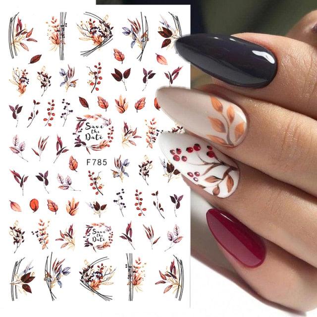 Flowers Leaves Line 3D Nail Stickers Autumn Winter Fall Leaf Design Transfer Sliders Abstract Waves Nail Art Decals Manicures Decal Self-Adhesive 3D Wave Design Decoration for Women Girls Tape Nail Art Stickers Decal Decoration