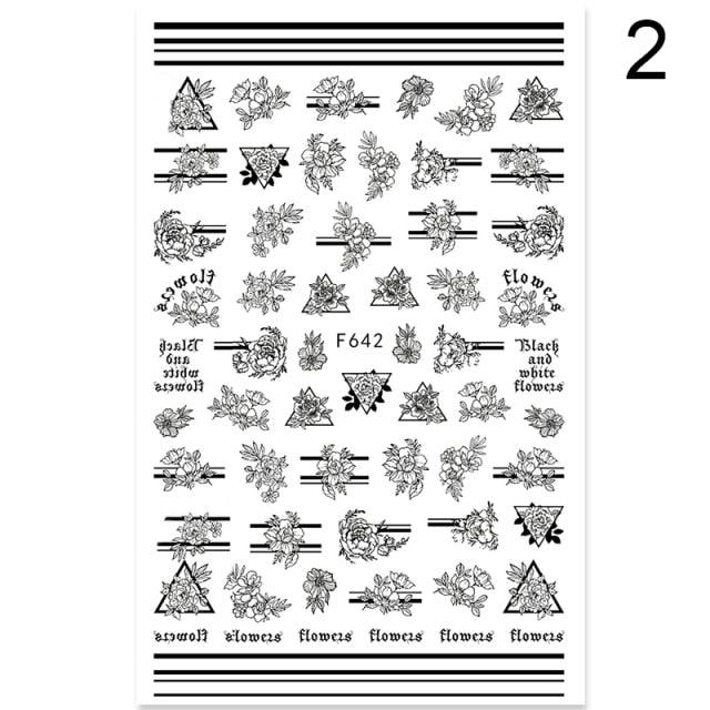 Flowers Leaves Line 3D Nail Stickers Autumn Winter Fall Leaf Design Transfer Sliders Abstract Waves Nail Art Decals Manicures Decal Self-Adhesive 3D Wave Design Decoration for Women Girls Tape Nail Art Stickers Decal Decoration