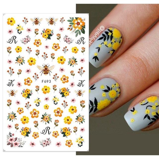 Flowers Leaves Line 3D Nail Stickers Autumn Winter Fall Leaf Design Transfer Sliders Abstract Waves Nail Art Decals Manicures Decal Self-Adhesive 3D Wave Design Decoration for Women Girls Tape Nail Art Stickers Decal Decoration