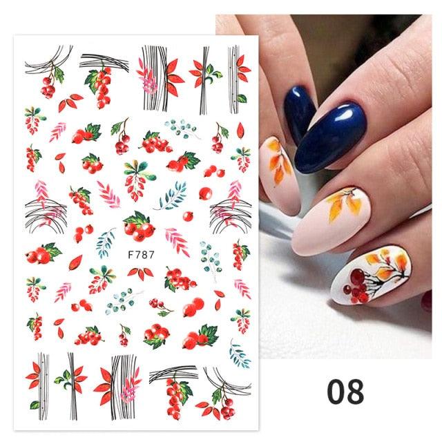 Flowers Leaves Line 3D Nail Stickers Autumn Winter Fall Leaf Design Transfer Sliders Abstract Waves Nail Art Decals Manicures Decal Self-Adhesive 3D Wave Design Decoration for Women Girls Tape Nail Art Stickers Decal Decoration