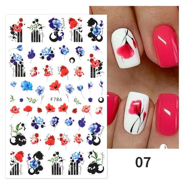 Flowers Leaves Line 3D Nail Stickers Autumn Winter Fall Leaf Design Transfer Sliders Abstract Waves Nail Art Decals Manicures Decal Self-Adhesive 3D Wave Design Decoration for Women Girls Tape Nail Art Stickers Decal Decoration