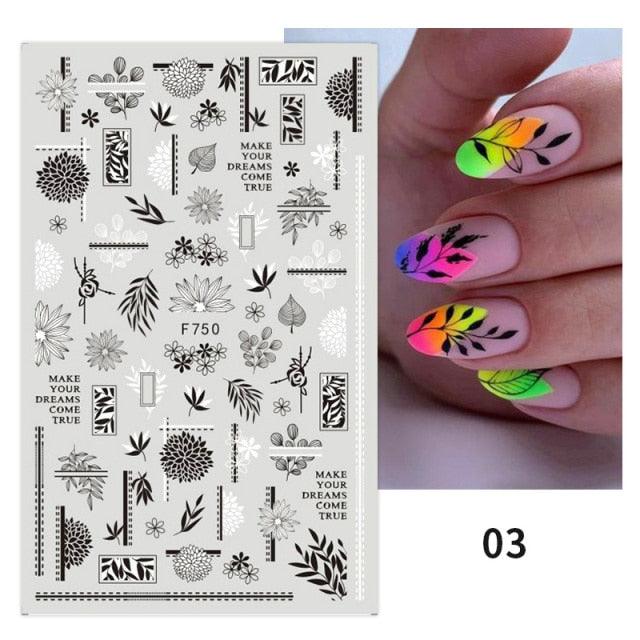 Flowers Leaves Line 3D Nail Stickers Autumn Winter Fall Leaf Design Transfer Sliders Abstract Waves Nail Art Decals Manicures Decal Self-Adhesive 3D Wave Design Decoration for Women Girls Tape Nail Art Stickers Decal Decoration